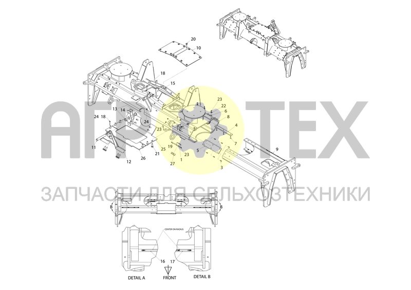 Задний мост в сборе (регулируемая колея) (88667834F) (№21 на схеме)